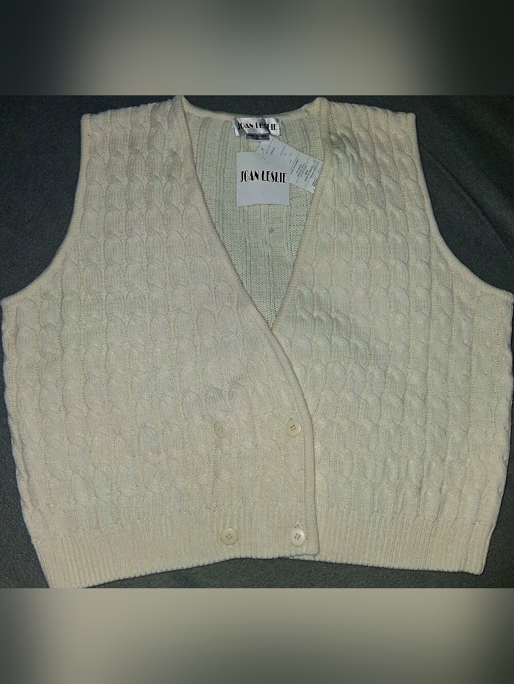 Joan Leslie Cream Cable Knit Double-Breasted Cardigan